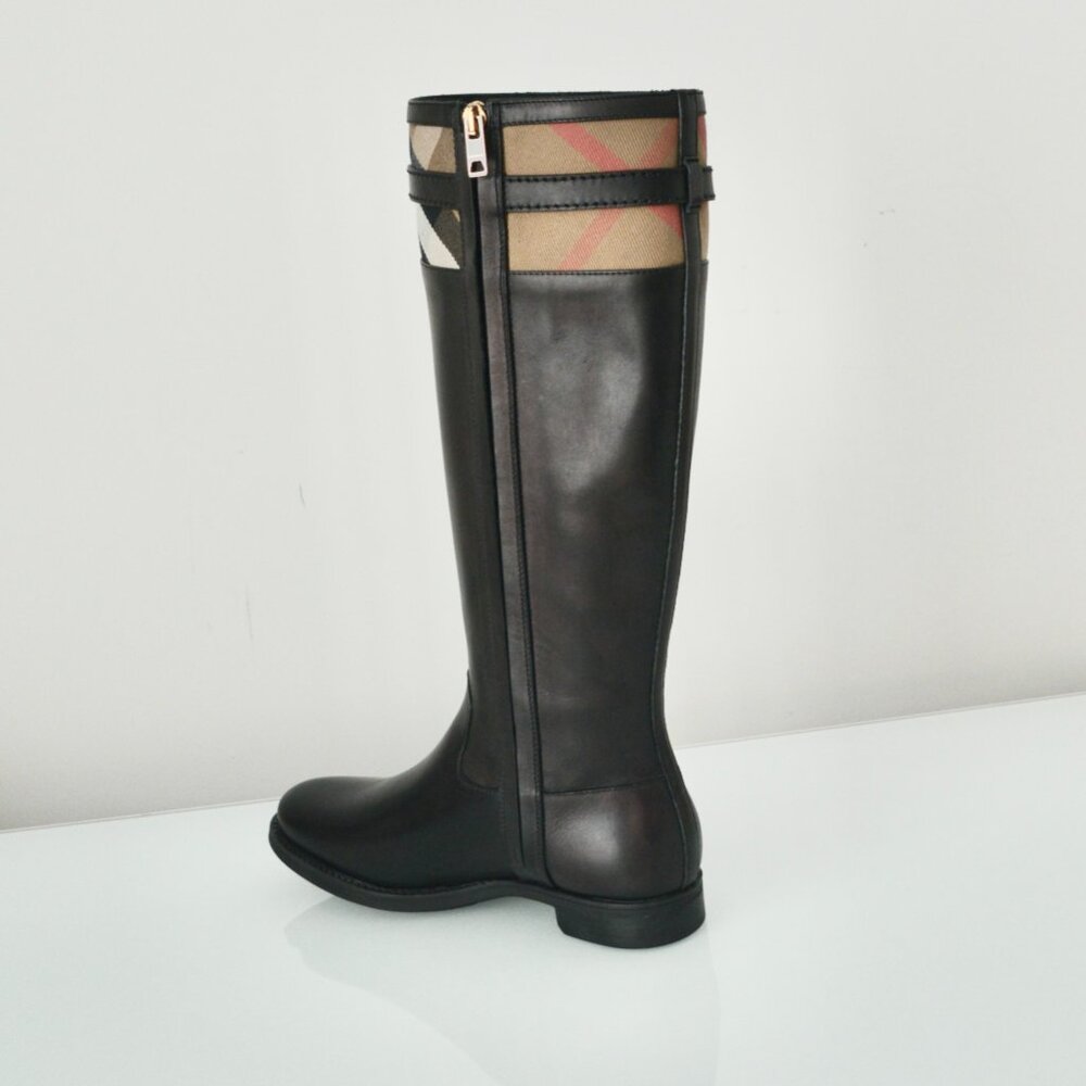 NIB BURBERRY DOUGAL RIDING HOUSE CHECK LEATHER BOOTS - Picture 3 of 9